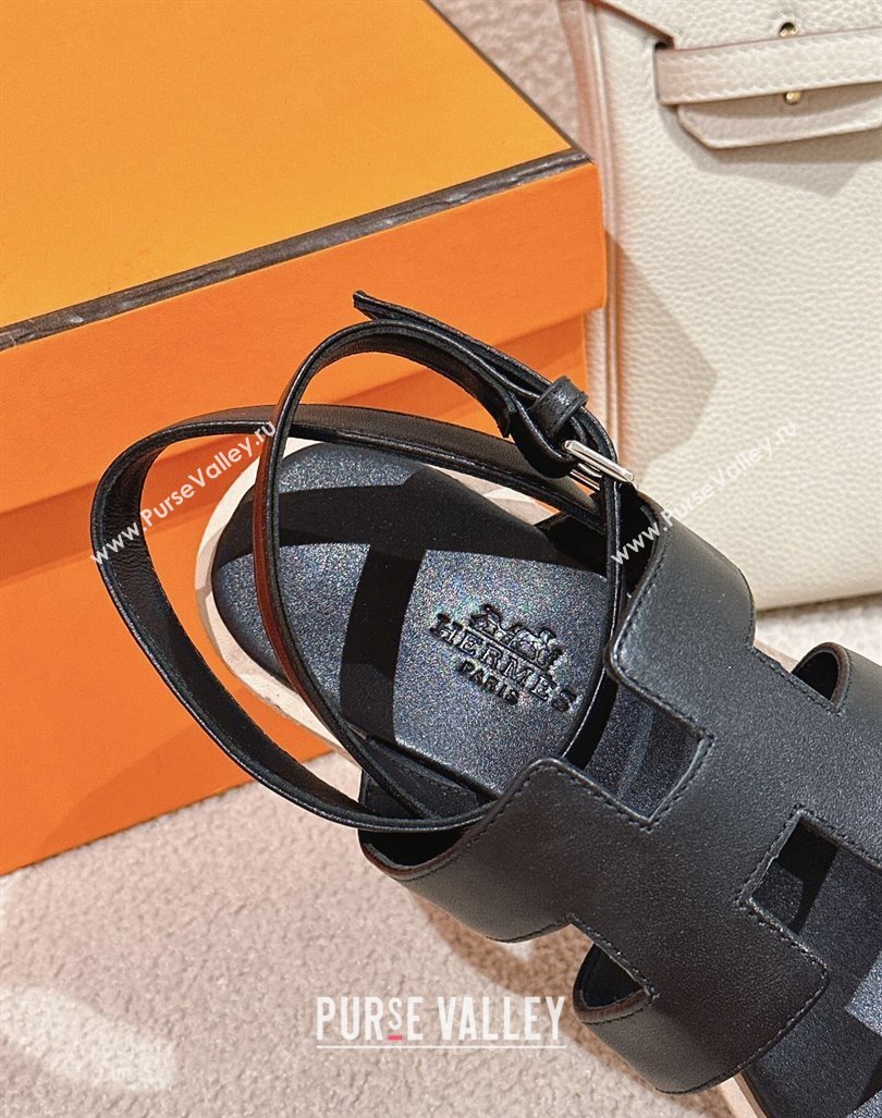 Hermes Havane 30 Platform Sandals 5.5cm in Calfskin Black 2024 (MD-240104016)