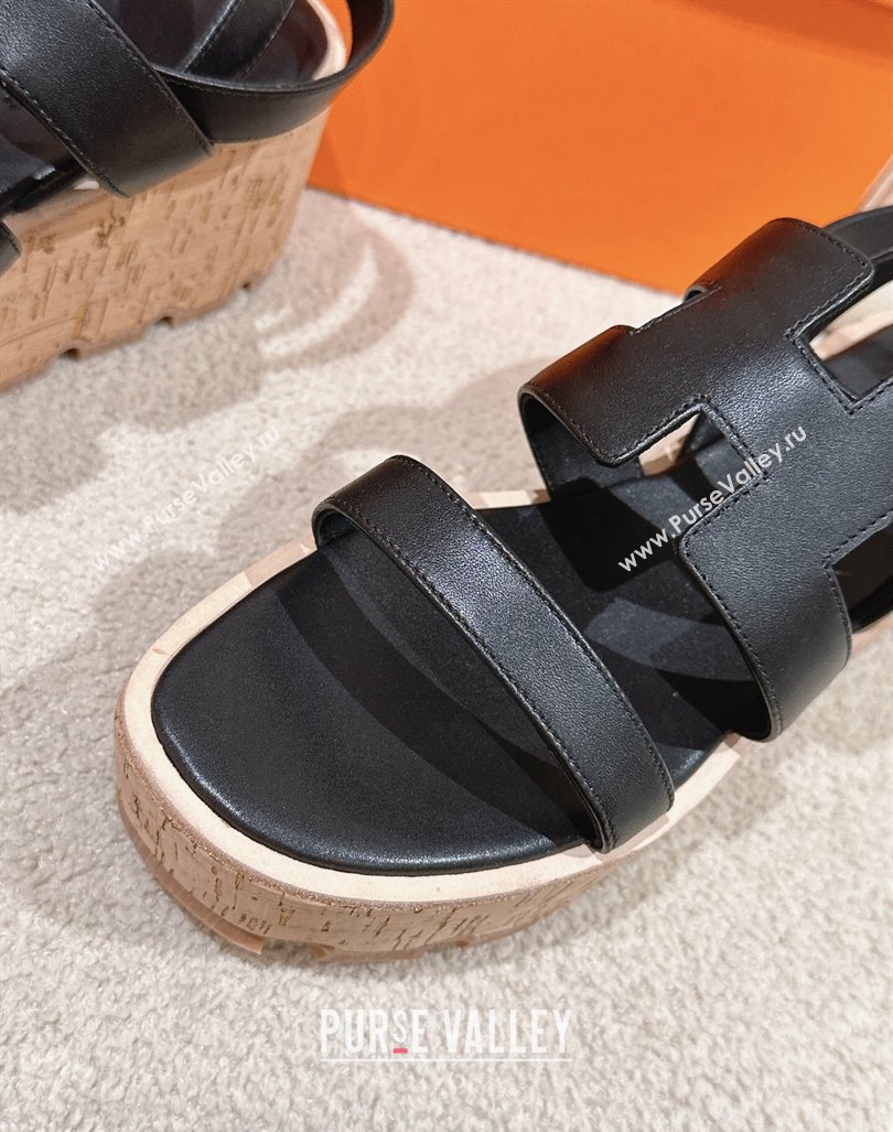 Hermes Havane 30 Platform Sandals 5.5cm in Calfskin Black 2024 (MD-240104016)