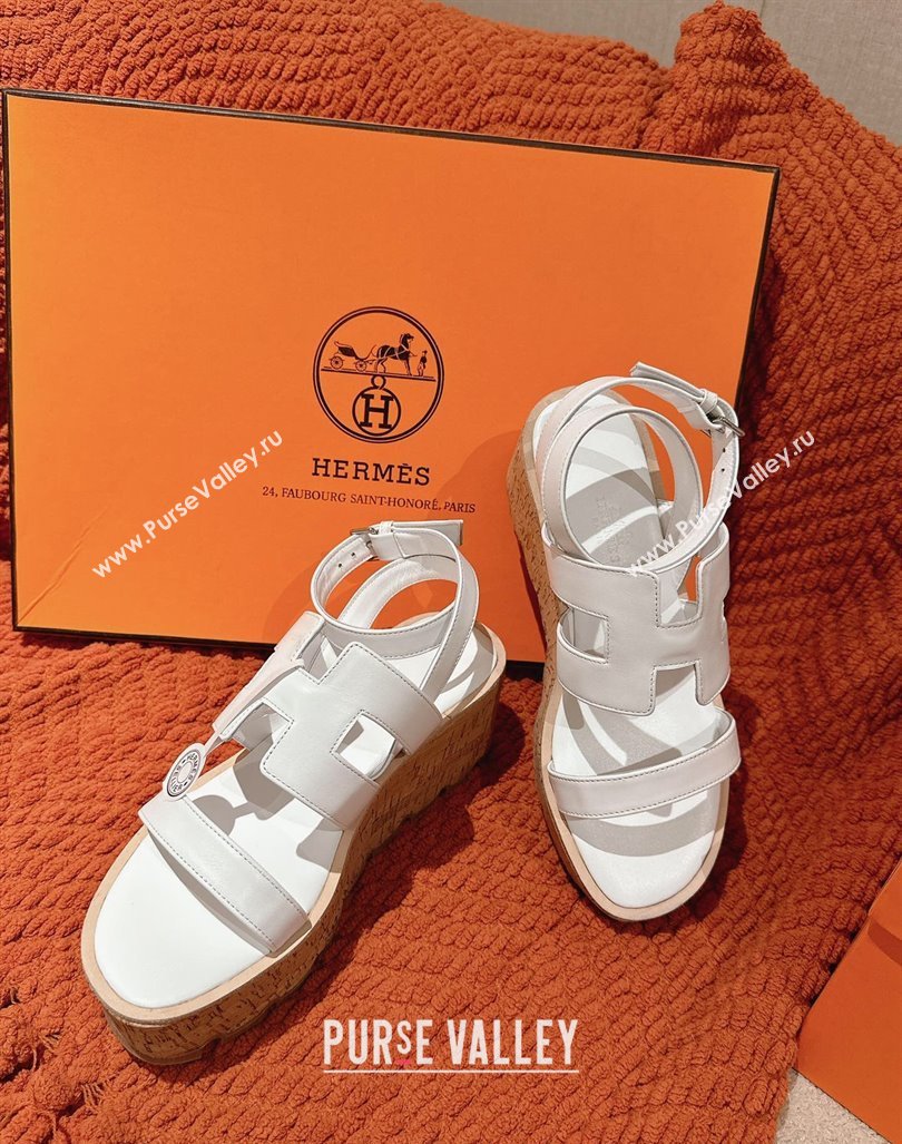 Hermes Havane 30 Platform Sandals 5.5cm in Calfskin White Leather 2024 (MD-240104017)