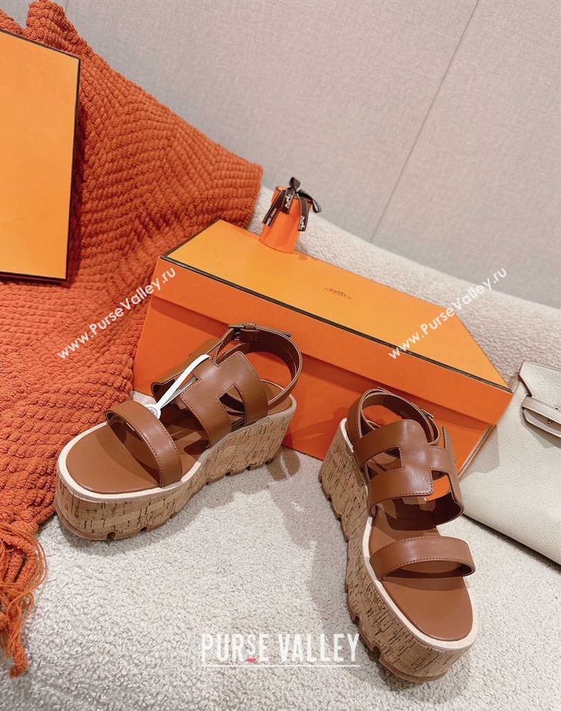 Hermes Havane 30 Platform Sandals 5.5cm in Calfskin Brown Leather 2024 (MD-240104018)