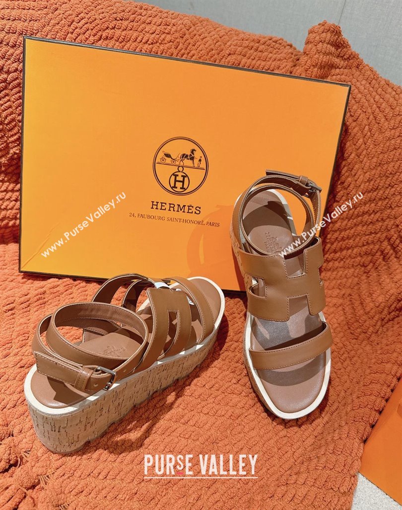 Hermes Havane 30 Platform Sandals 5.5cm in Calfskin Brown Leather 2024 (MD-240104018)