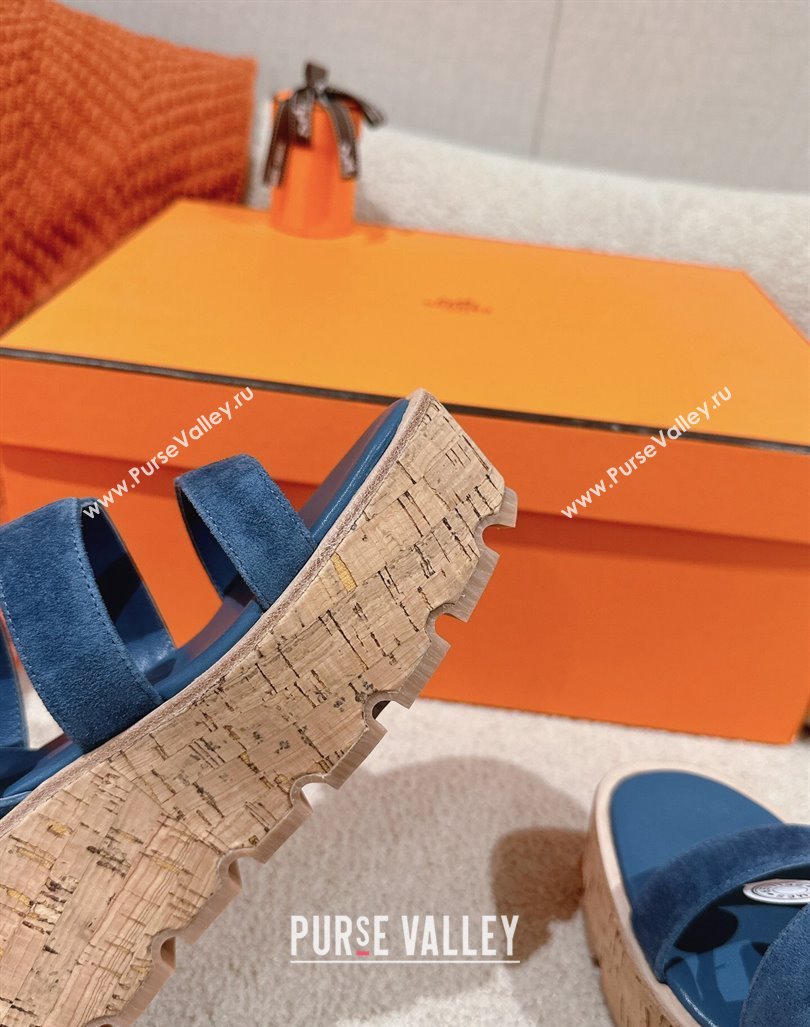 Hermes Havane 30 Platform Sandals 5.5cm in Suede Blue 2024 (MD-240104019)