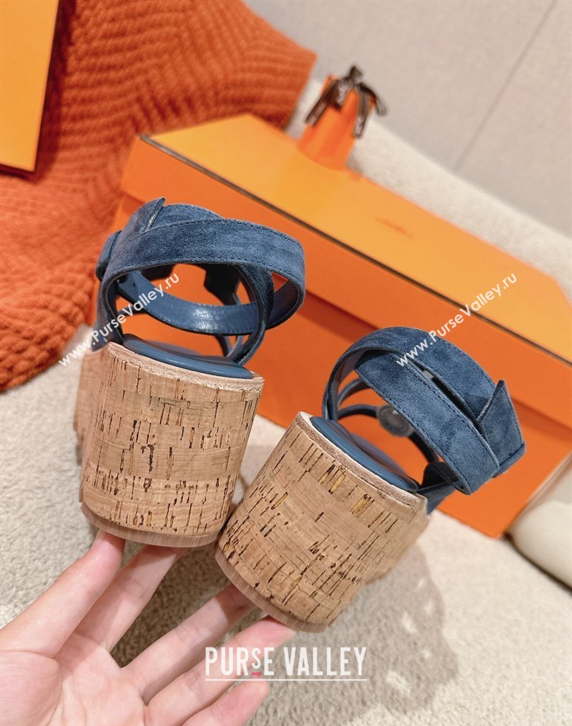 Hermes Havane 30 Platform Sandals 5.5cm in Suede Blue 2024 (MD-240104019)