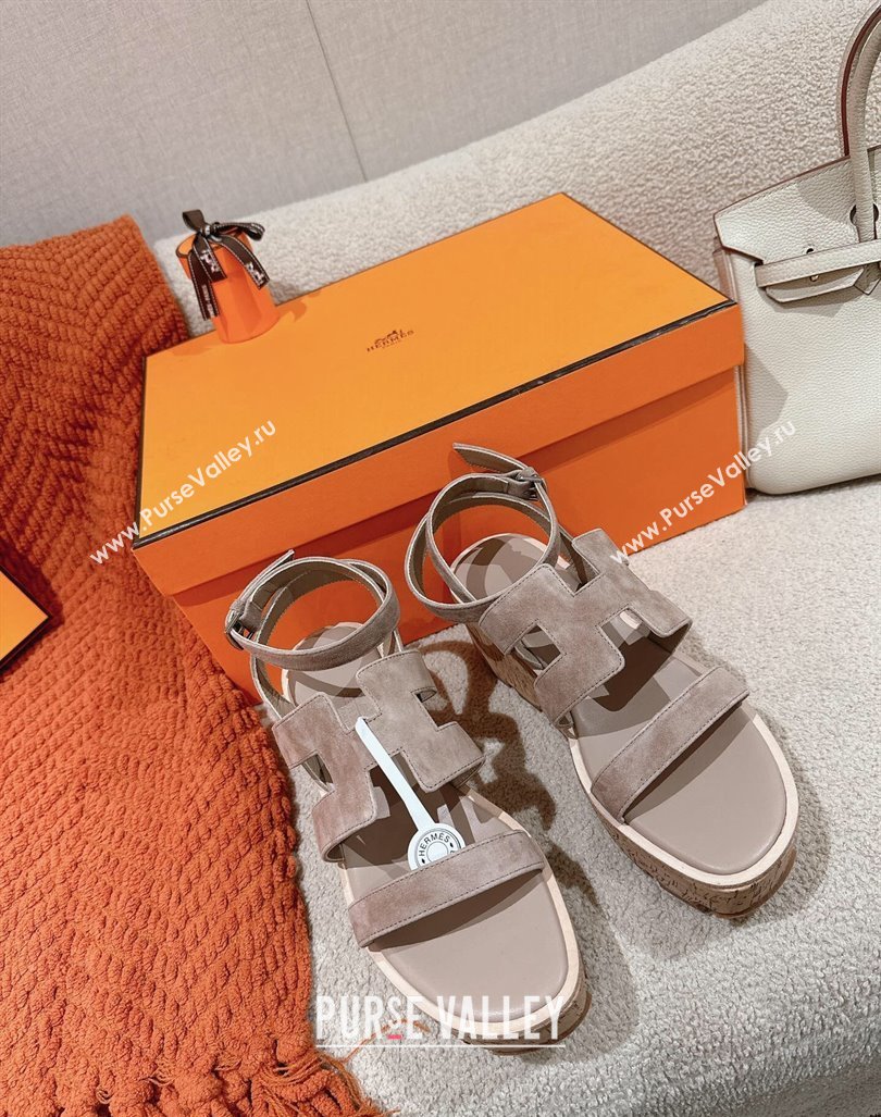 Hermes Havane 30 Platform Sandals 5.5cm in Suede Grey 2024 (MD-240104021)