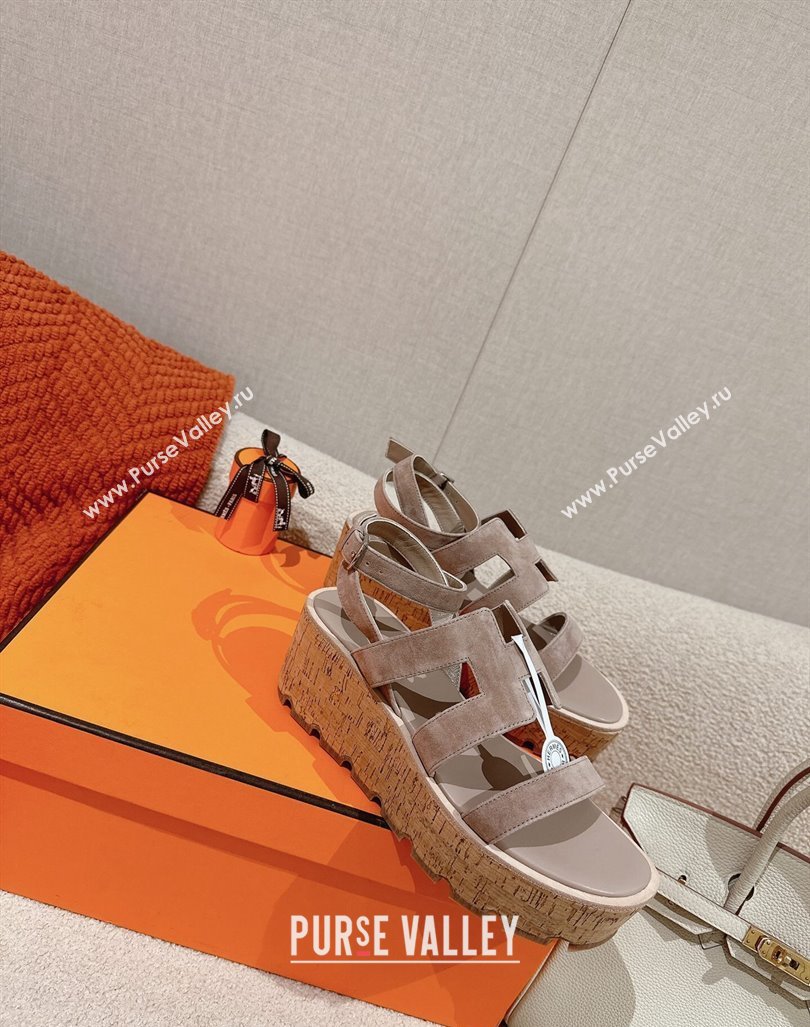 Hermes Havane 30 Platform Sandals 5.5cm in Suede Grey 2024 (MD-240104021)