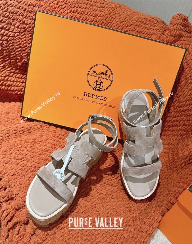 Hermes Havane 30 Platform Sandals 5.5cm in Suede Grey 2024 (MD-240104021)