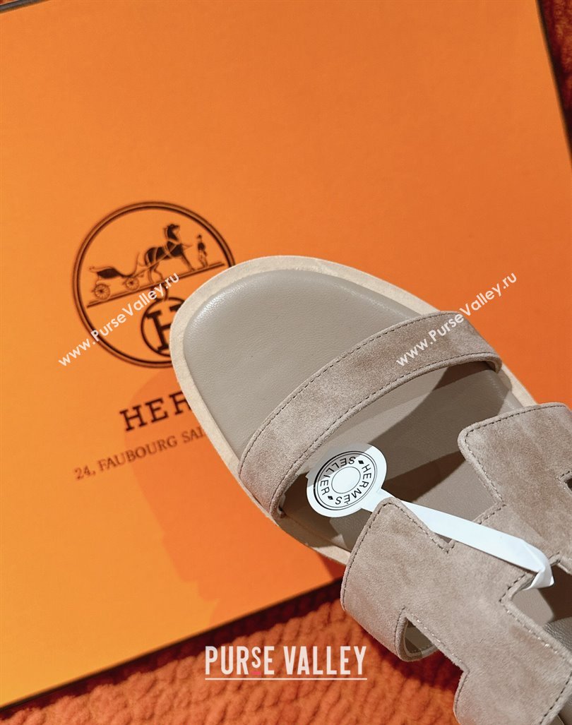 Hermes Havane 30 Platform Sandals 5.5cm in Suede Grey 2024 (MD-240104021)