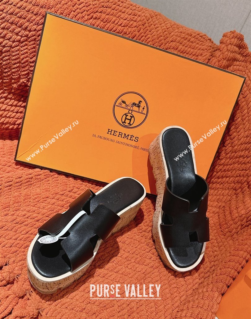 Hermes Eze 30 Platform Slide Sandals in Calfskin Black 2024 (MD-240104025)