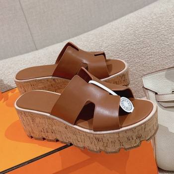 Hermes Eze 30 Platform Slide Sandals in Calfskin Brown 2024 (MD-240104023)