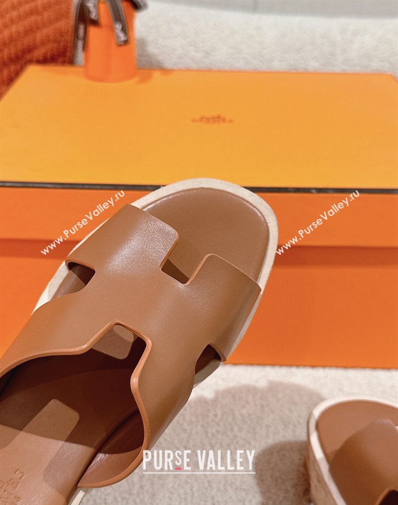 Hermes Eze 30 Platform Slide Sandals in Calfskin Brown 2024 (MD-240104023)