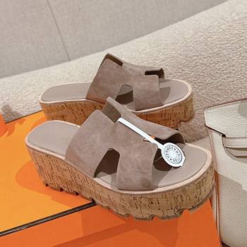 Hermes Eze 30 Platform Slide Sandals in Suede Grey 2024 (MD-240104027)