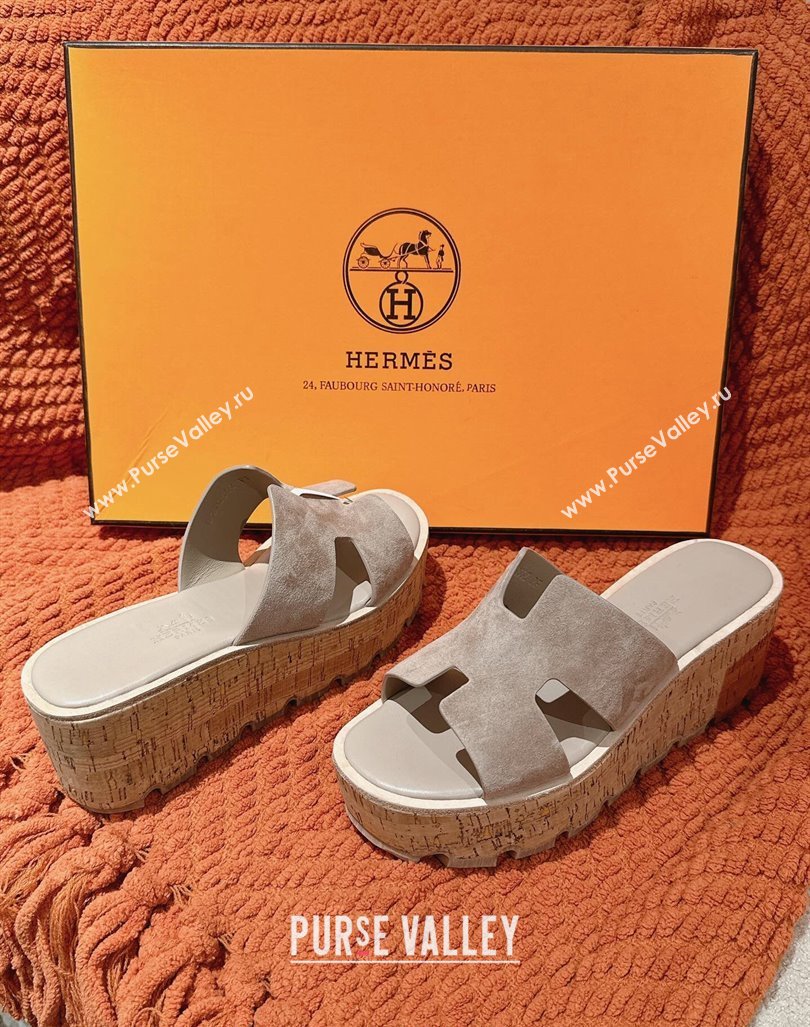 Hermes Eze 30 Platform Slide Sandals in Suede Grey 2024 (MD-240104027)