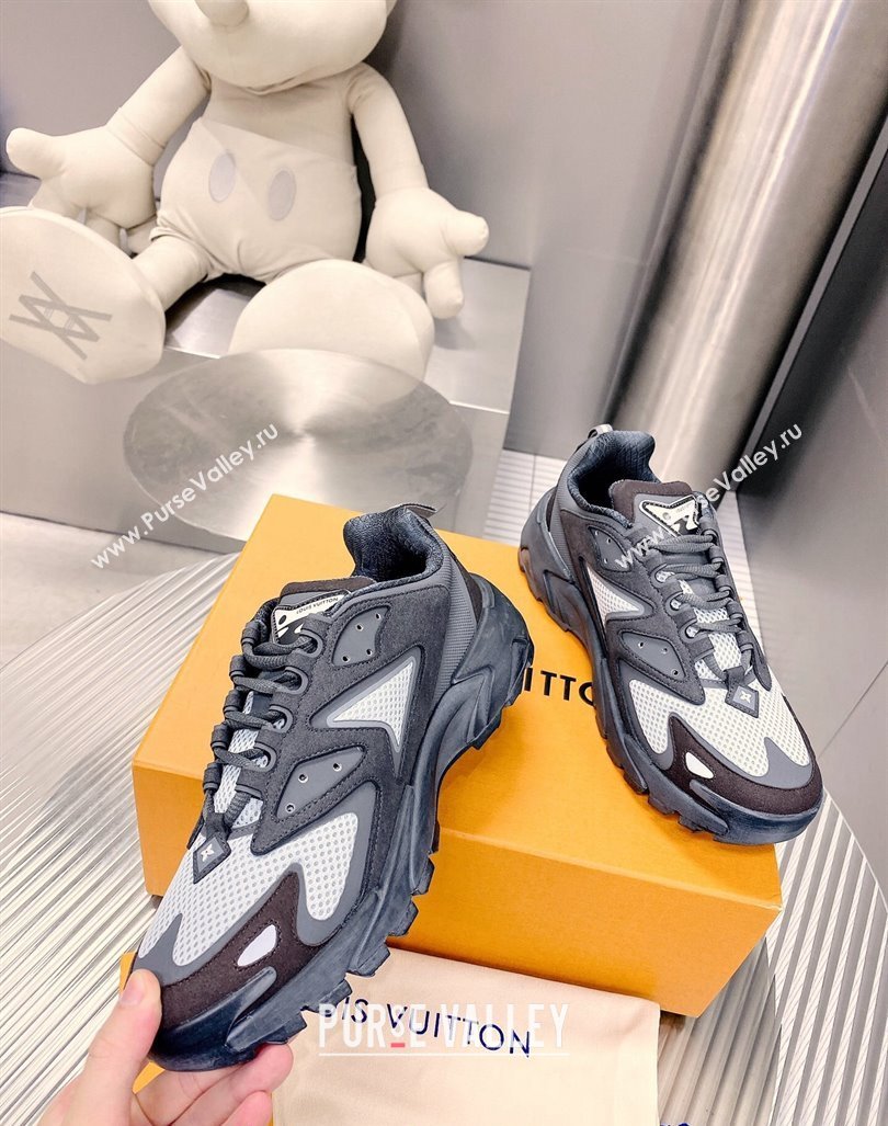 Louis Vuitton Mens LV Runner Tatic Sneakers in Mesh and Leather Dark Grey 2024 1ACF17 (MD-240105125)