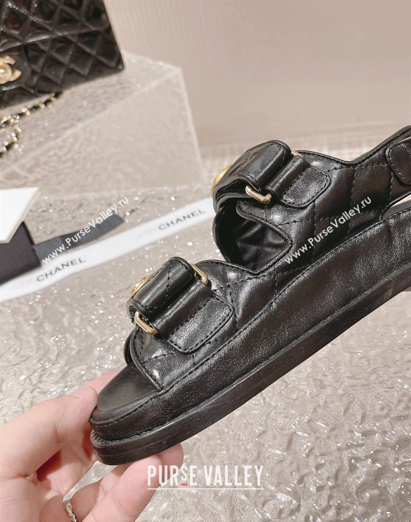 Chanel Shiny Calfskin Flat Sandals Black 2023 0108 (MD-240108042)