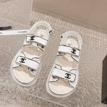 Chanel Painted Strap Flat Sandals White/Black 2023 0108 (MD-240108043)