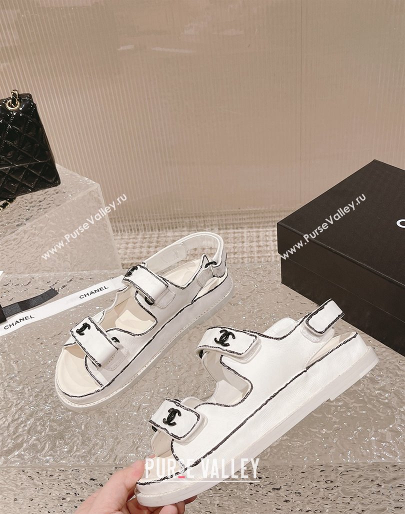 Chanel Painted Strap Flat Sandals White/Black 2023 0108 (MD-240108043)