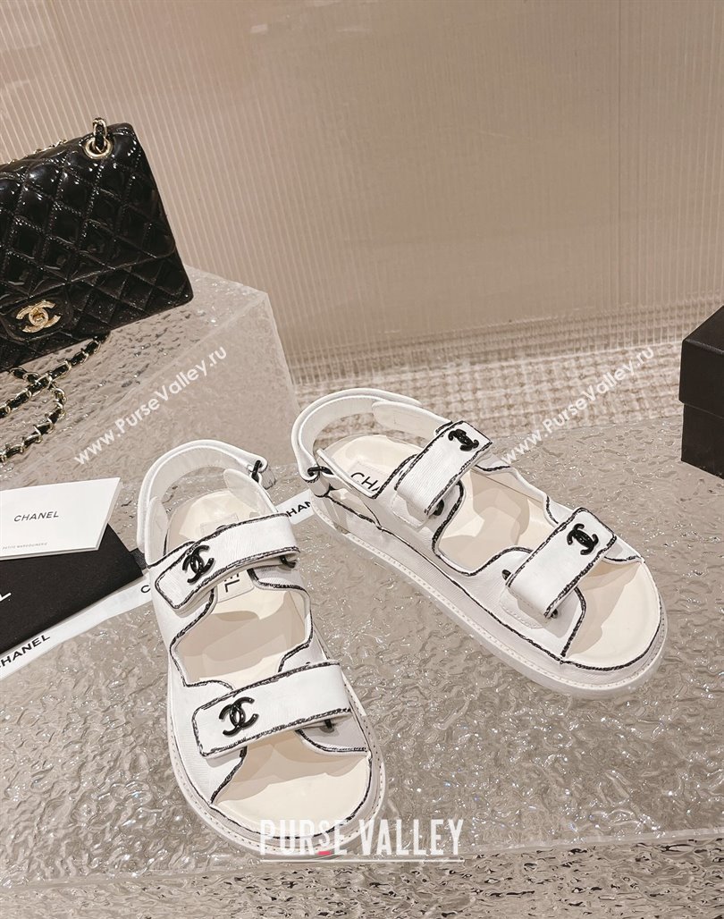 Chanel Painted Strap Flat Sandals White/Black 2023 0108 (MD-240108043)