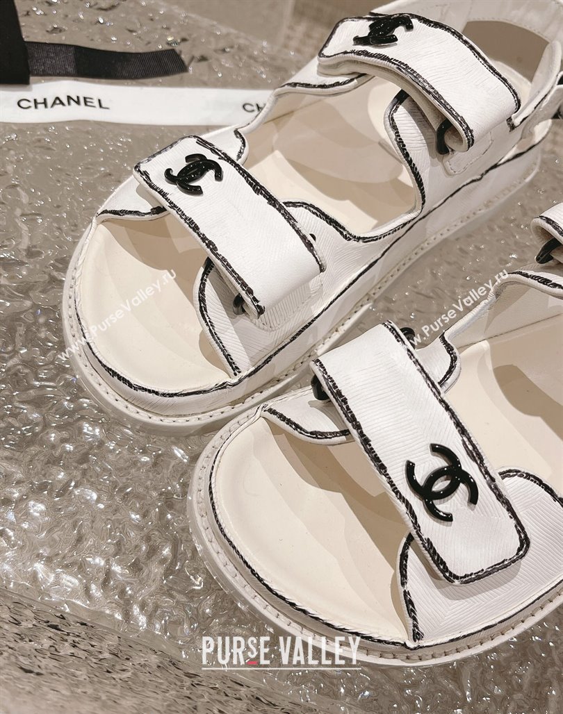 Chanel Painted Strap Flat Sandals White/Black 2023 0108 (MD-240108043)