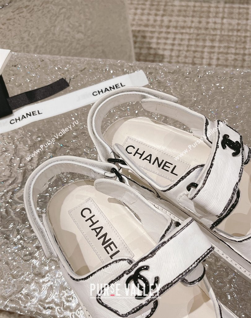 Chanel Painted Strap Flat Sandals White/Black 2023 0108 (MD-240108043)