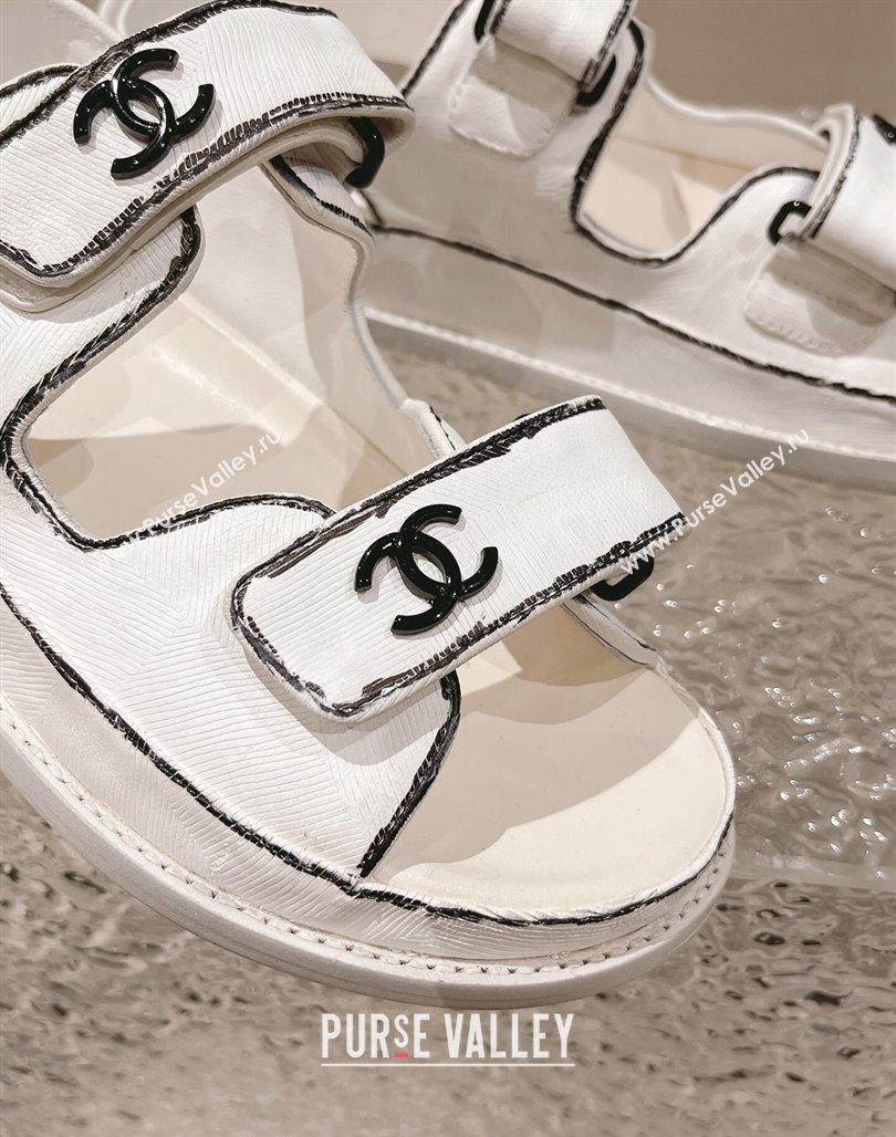 Chanel Painted Strap Flat Sandals White/Black 2023 0108 (MD-240108043)