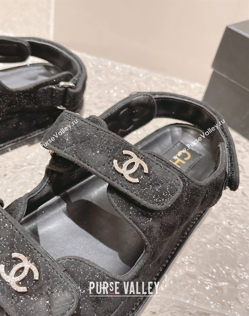 Chanel Suede Sequins Strap Flat Sandals Black 2023 0108 (MD-240108046)