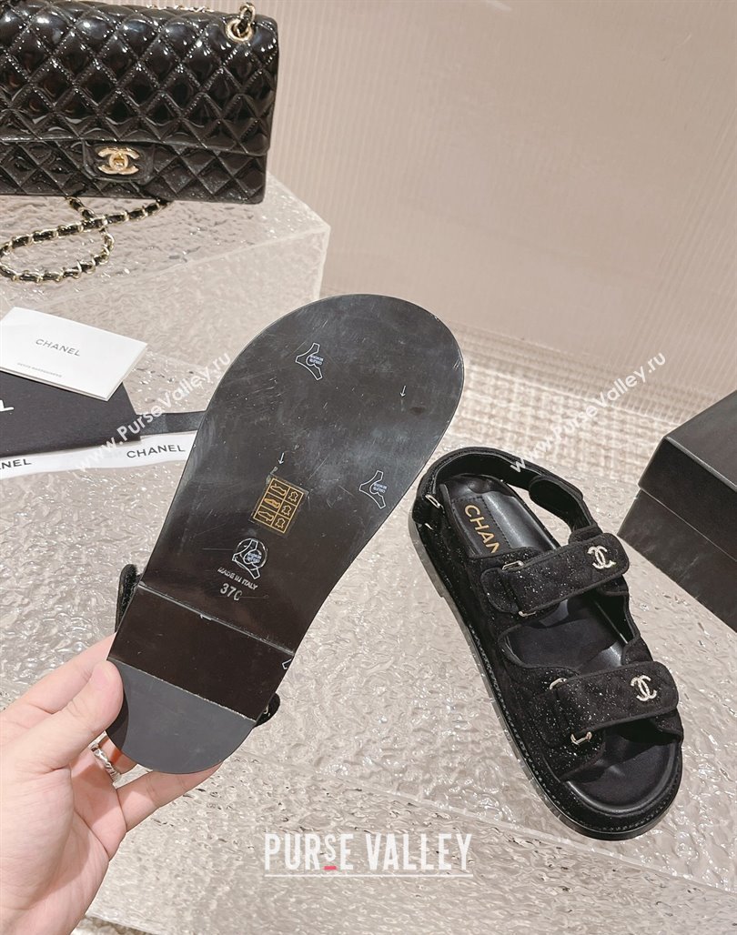 Chanel Suede Sequins Strap Flat Sandals Black 2023 0108 (MD-240108046)