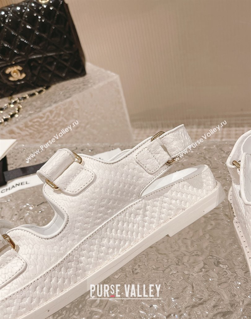 Chanel Stone Embossed Leather Strap Flat Sandals White 2023 0108 (MD-240108050)