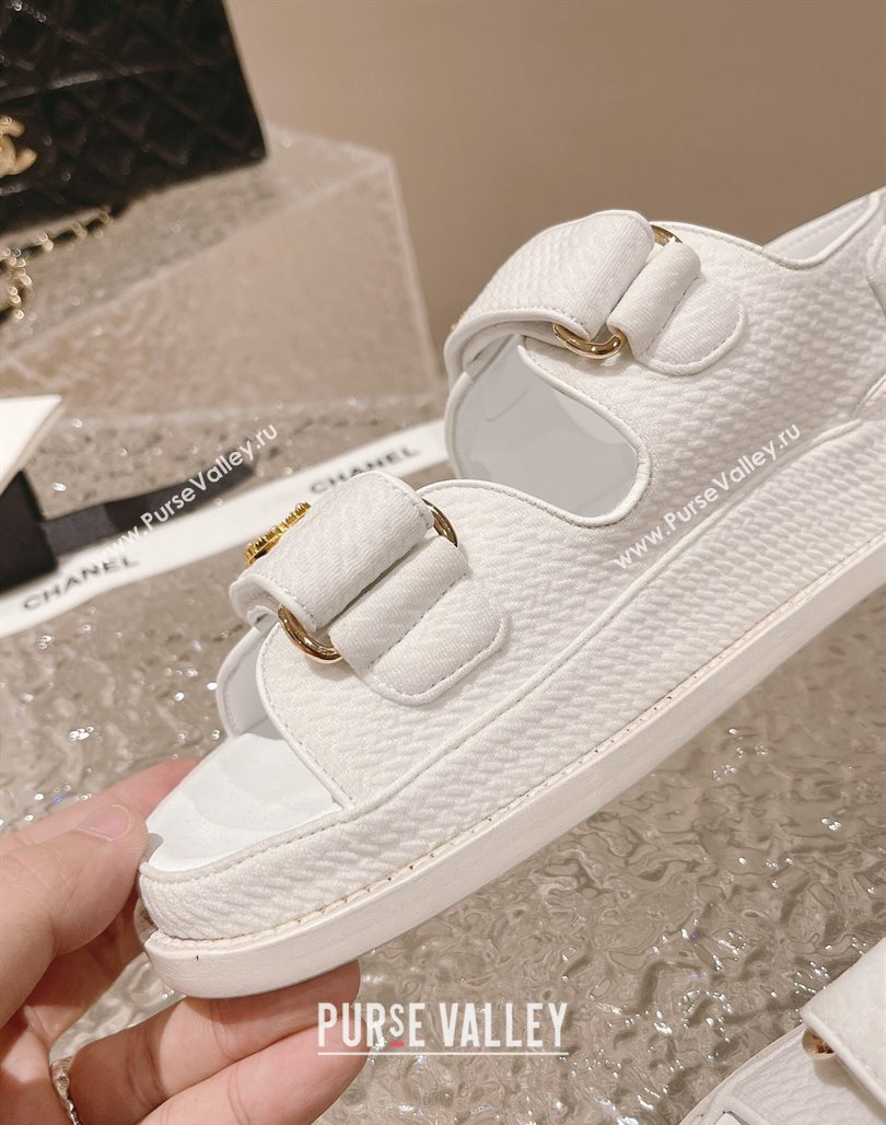 Chanel Knitwear Strap Flat Sandals with Pearls CC G35927 White 2023 (MD-240108055)