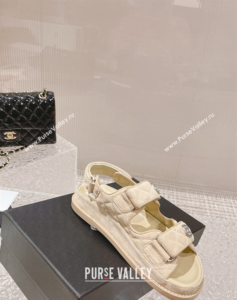 Chanel Suede Strap Flat Sandals Beige 2023 0108 (MD-240108057)