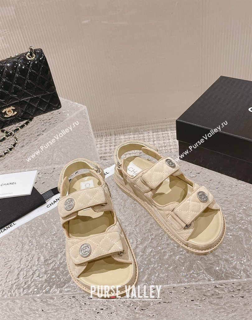 Chanel Suede Strap Flat Sandals Beige 2023 0108 (MD-240108057)