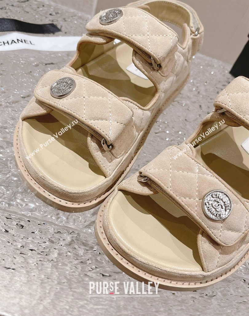 Chanel Suede Strap Flat Sandals Beige 2023 0108 (MD-240108057)
