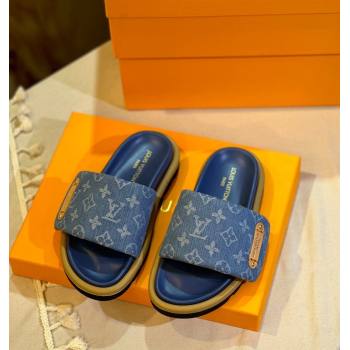 Louis Vuitton Pool Pillow Flat Comfort Slide Sandals in Monogram Denim Blue 2024 1ACJVH (MD-240105150)