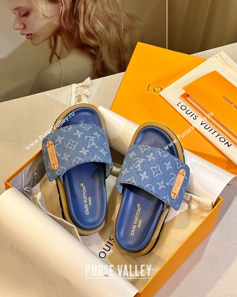 Louis Vuitton Pool Pillow Flat Comfort Slide Sandals in Monogram Denim Blue 2024 1ACJVH (MD-240105150)