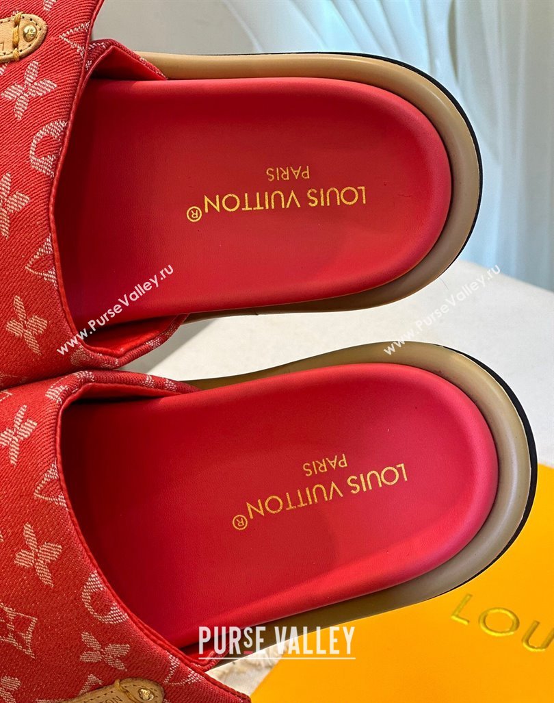 Louis Vuitton Pool Pillow Flat Comfort Slide Sandals in Monogram Denim Red 2024 1ACJVH (MD-240105151)