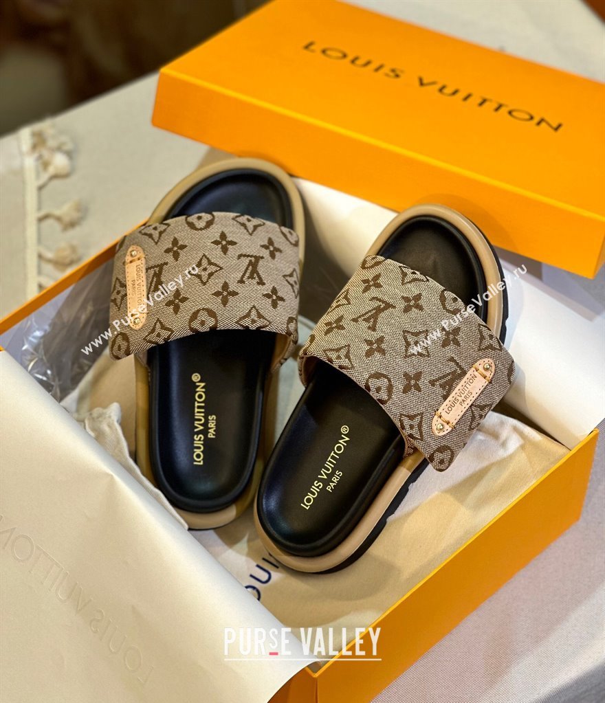 Louis Vuitton Pool Pillow Flat Comfort Slide Sandals in Monogram Denim Beige 2024 1ACJVH (MD-240105152)
