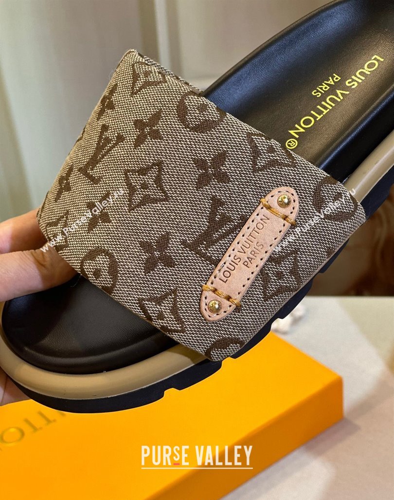 Louis Vuitton Pool Pillow Flat Comfort Slide Sandals in Monogram Denim Beige 2024 1ACJVH (MD-240105152)