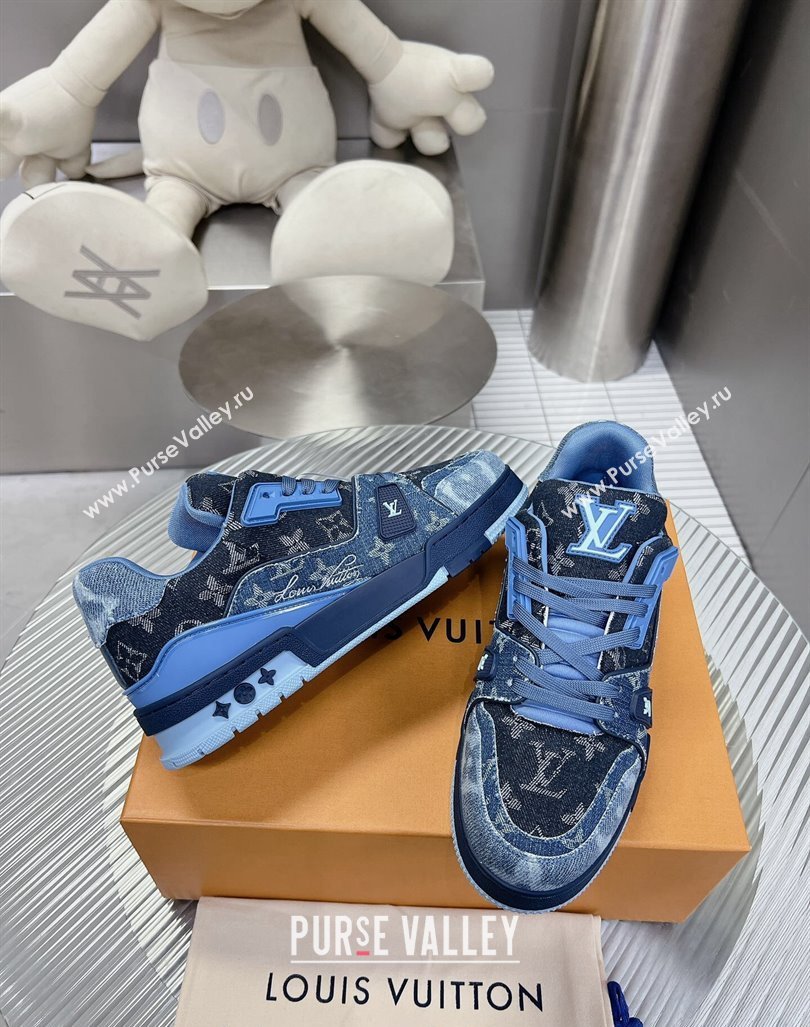 Louis Vuitton LV Trainer Sneakers in Monogram Denim Blue 2024 0105 (MD-240105128)