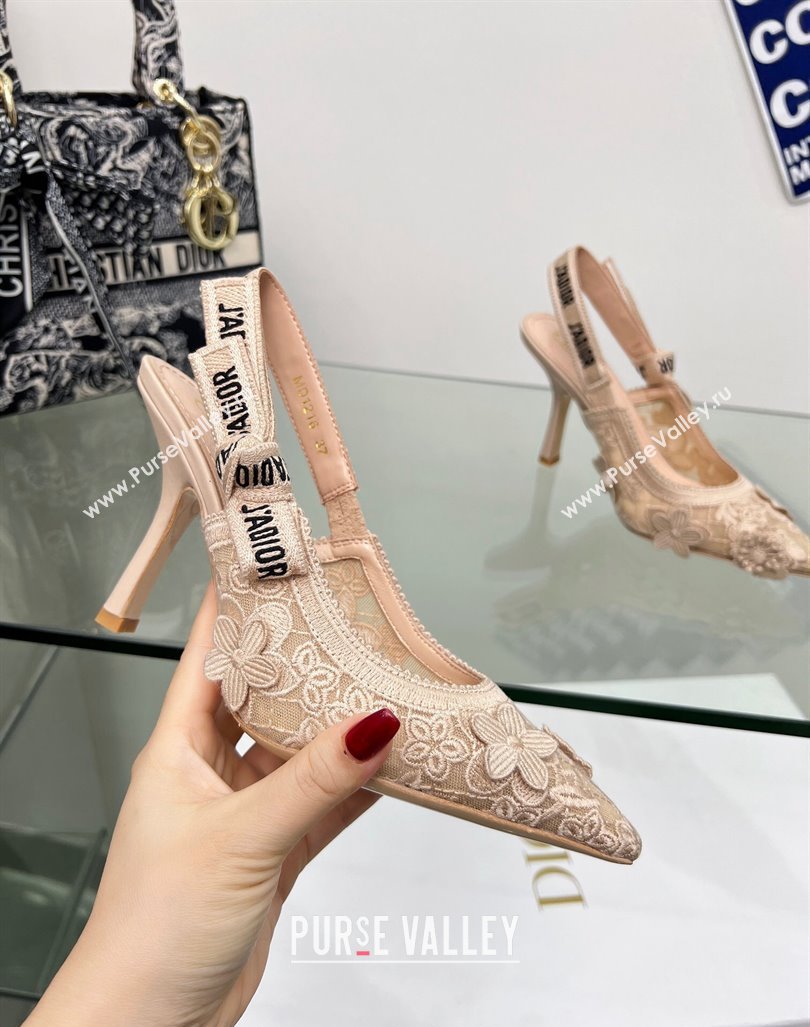 Dior JAdior Slingback Pumps 9.5cm in Transparent Mesh Embroidered with Nude 3D Macrame-Effect D-Lace Motif 2023 (MD-240106058)