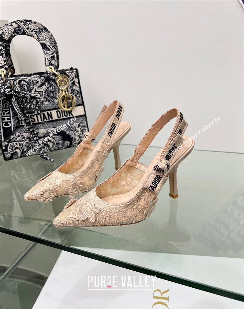 Dior JAdior Slingback Pumps 9.5cm in Transparent Mesh Embroidered with Nude 3D Macrame-Effect D-Lace Motif 2023 (MD-240106058)