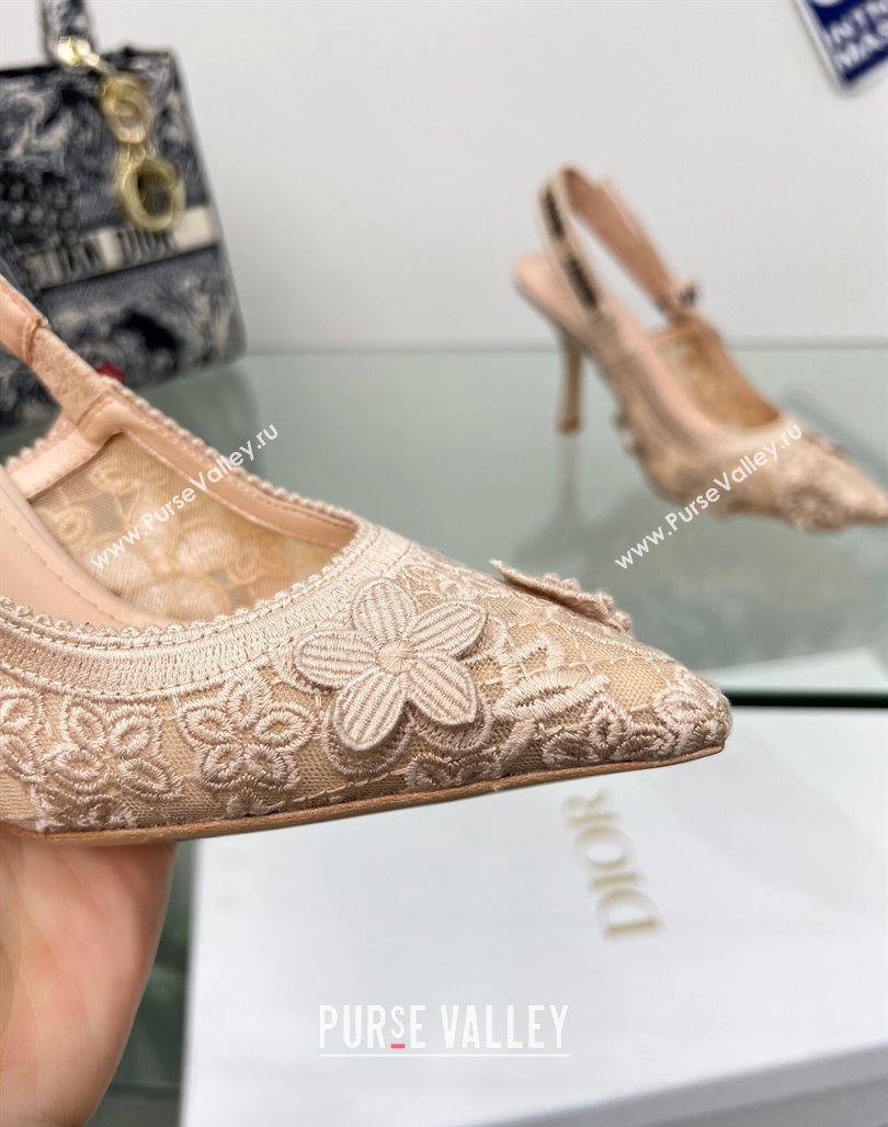 Dior JAdior Slingback Pumps 9.5cm in Transparent Mesh Embroidered with Nude 3D Macrame-Effect D-Lace Motif 2023 (MD-240106058)