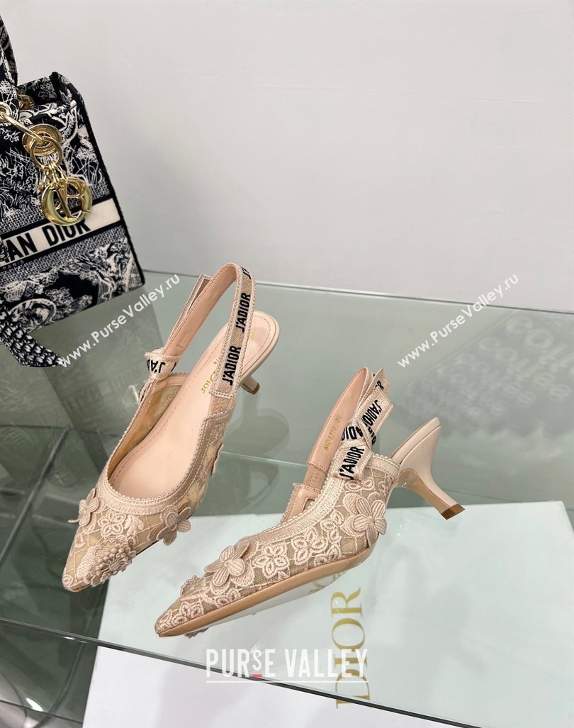 Dior JAdior Slingback Pumps 6.5cm in Transparent Mesh Embroidered with Nude 3D Macrame-Effect D-Lace Motif 2023 (MD-240106059)