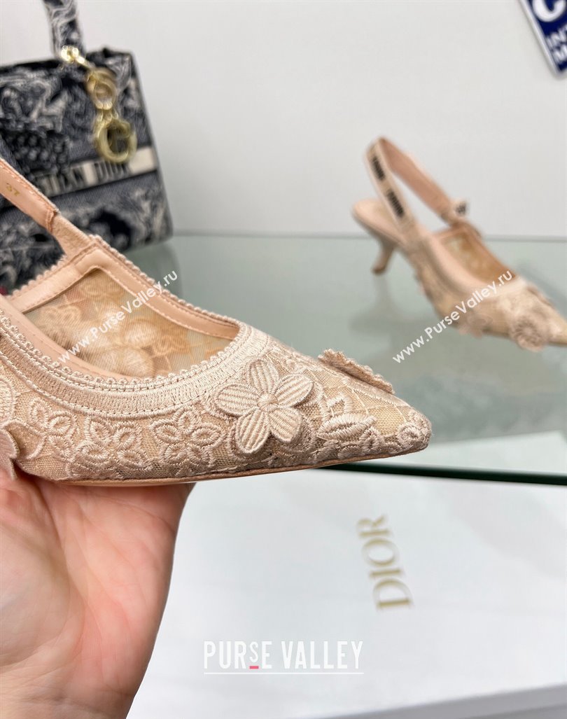 Dior JAdior Slingback Pumps 6.5cm in Transparent Mesh Embroidered with Nude 3D Macrame-Effect D-Lace Motif 2023 (MD-240106059)