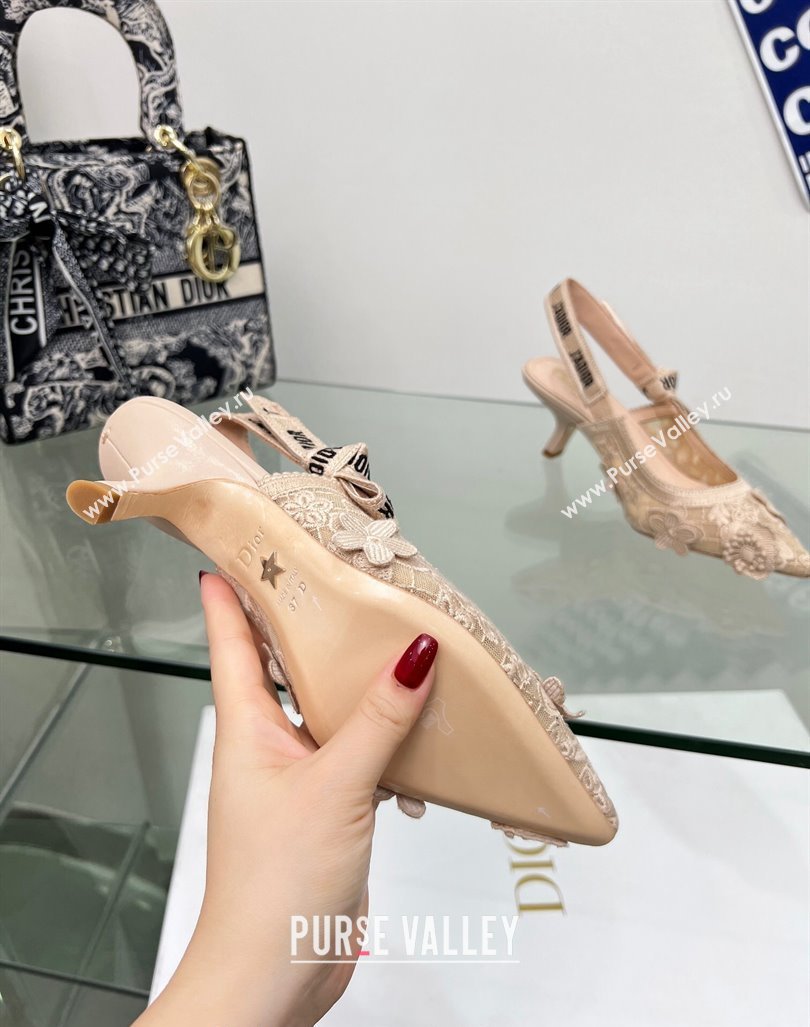 Dior JAdior Slingback Pumps 6.5cm in Transparent Mesh Embroidered with Nude 3D Macrame-Effect D-Lace Motif 2023 (MD-240106059)