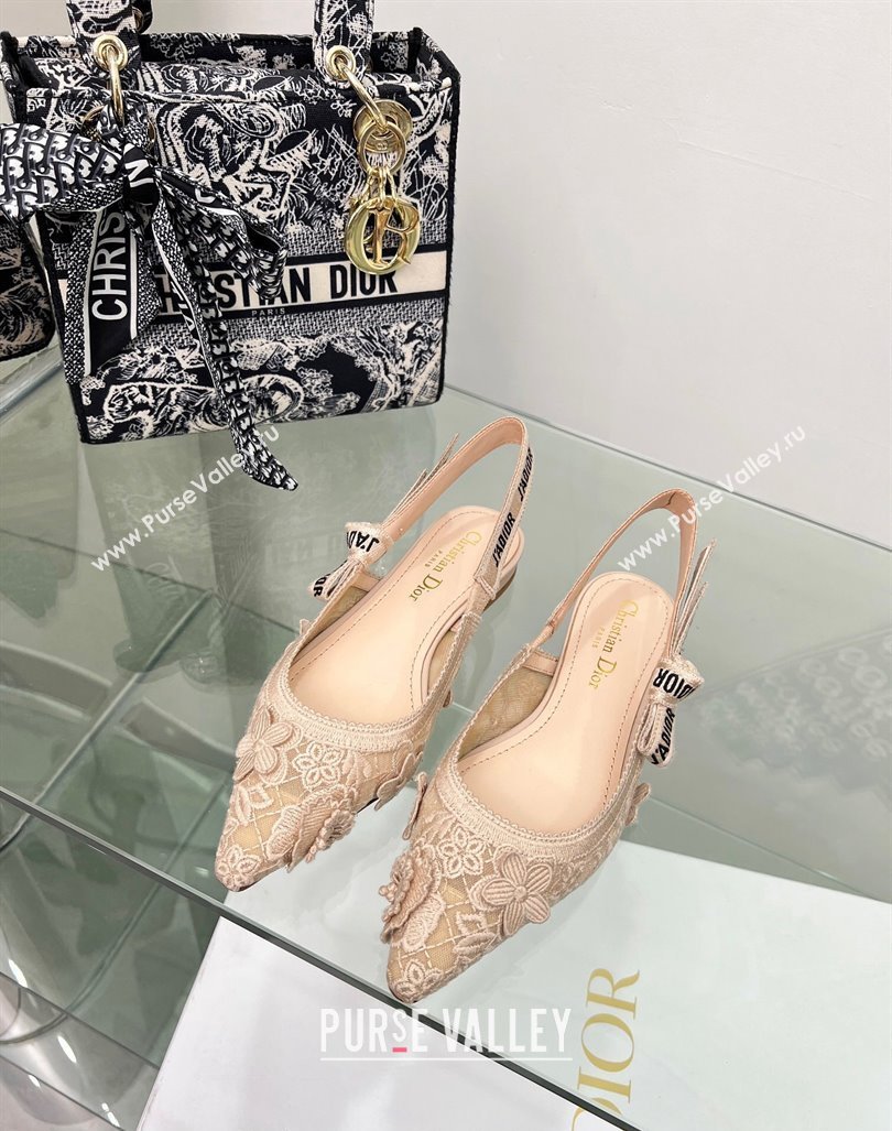 Dior JAdior Slingback Ballet Flat in Transparent Mesh Embroidered with Nude 3D Macrame-Effect D-Lace Motif 2023 (MD-240106060)