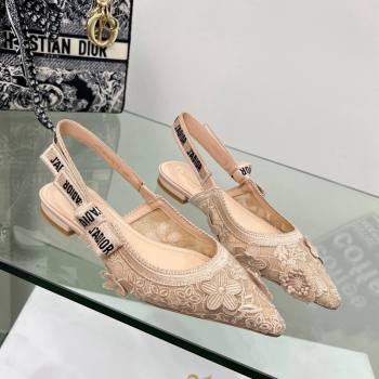 Dior JAdior Slingback Ballet Flat in Transparent Mesh Embroidered with Nude 3D Macrame-Effect D-Lace Motif 2023 (MD-240106060)