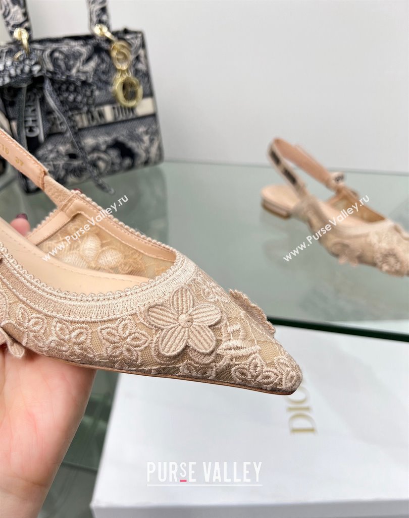 Dior JAdior Slingback Ballet Flat in Transparent Mesh Embroidered with Nude 3D Macrame-Effect D-Lace Motif 2023 (MD-240106060)