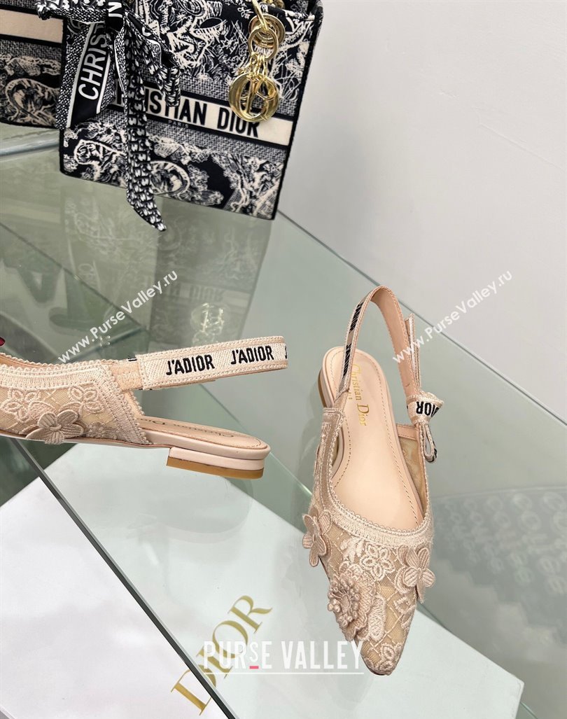 Dior JAdior Slingback Ballet Flat in Transparent Mesh Embroidered with Nude 3D Macrame-Effect D-Lace Motif 2023 (MD-240106060)