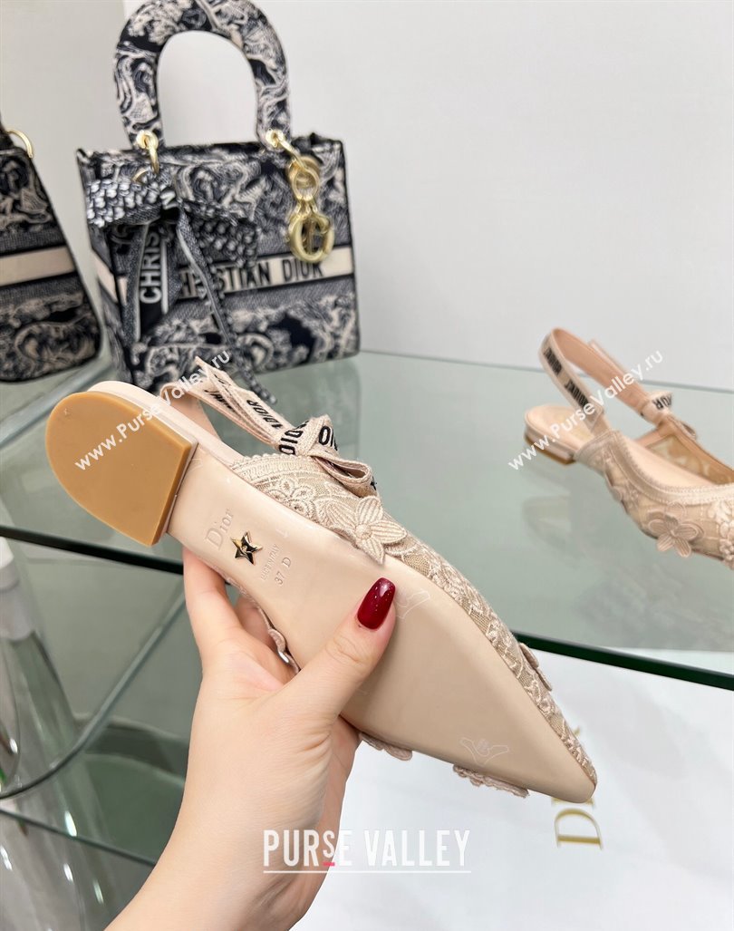 Dior JAdior Slingback Ballet Flat in Transparent Mesh Embroidered with Nude 3D Macrame-Effect D-Lace Motif 2023 (MD-240106060)