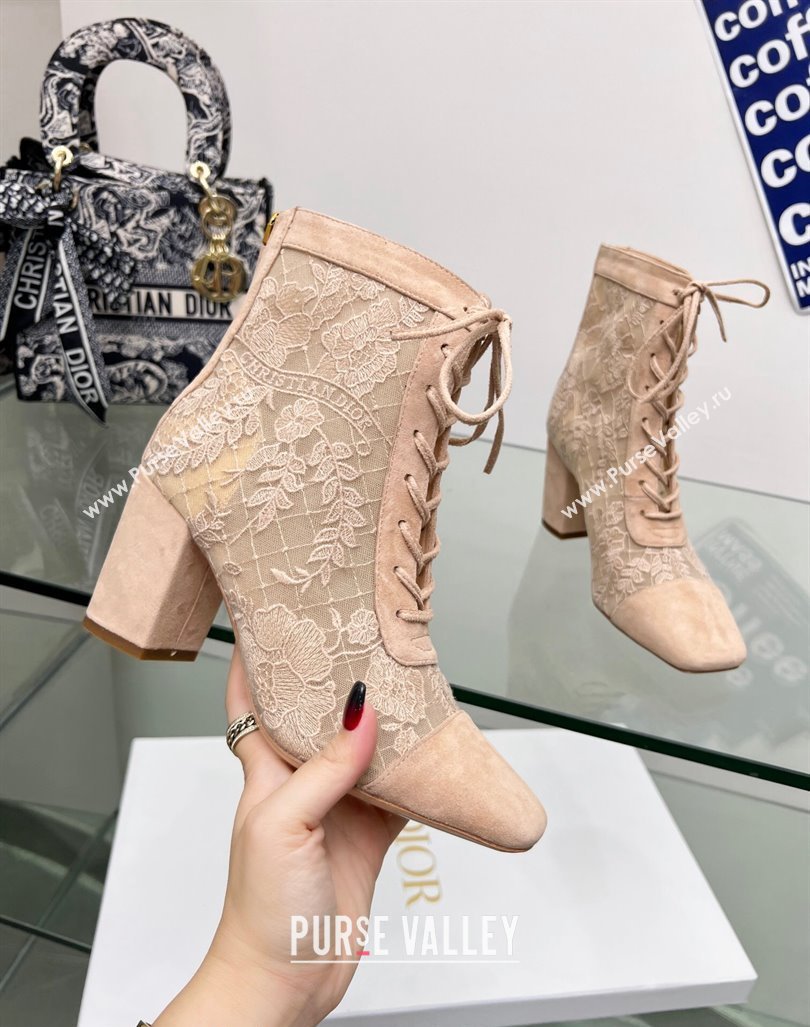 Dior Naughtily-D Ankle Boots 8cm in Transparent Mesh and Nude Suede Embroidered with Dior Roses Motif 2024 (MD-240106066)