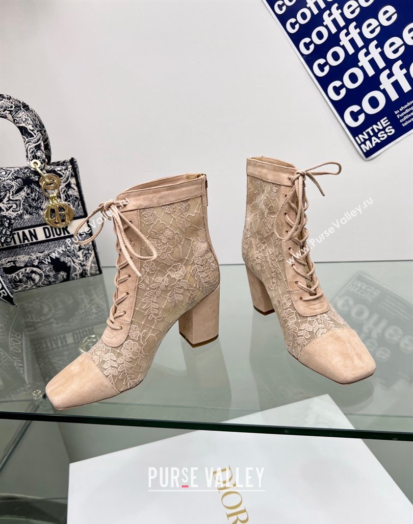Dior Naughtily-D Ankle Boots 8cm in Transparent Mesh and Nude Suede Embroidered with Dior Roses Motif 2024 (MD-240106066)